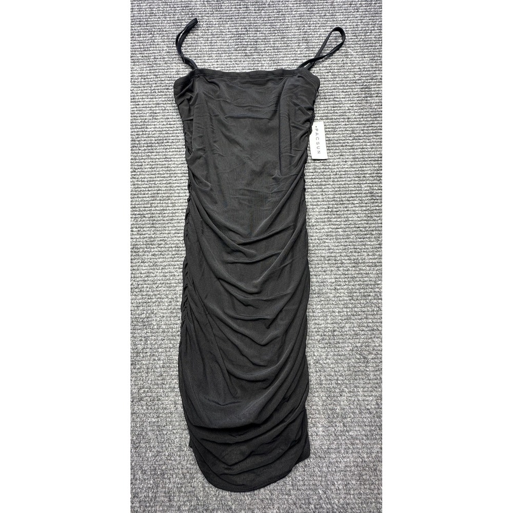 L.A. Hearts Dress Juniors Small Black Mesh Ruched Bodycon Strappy Mini Party‎